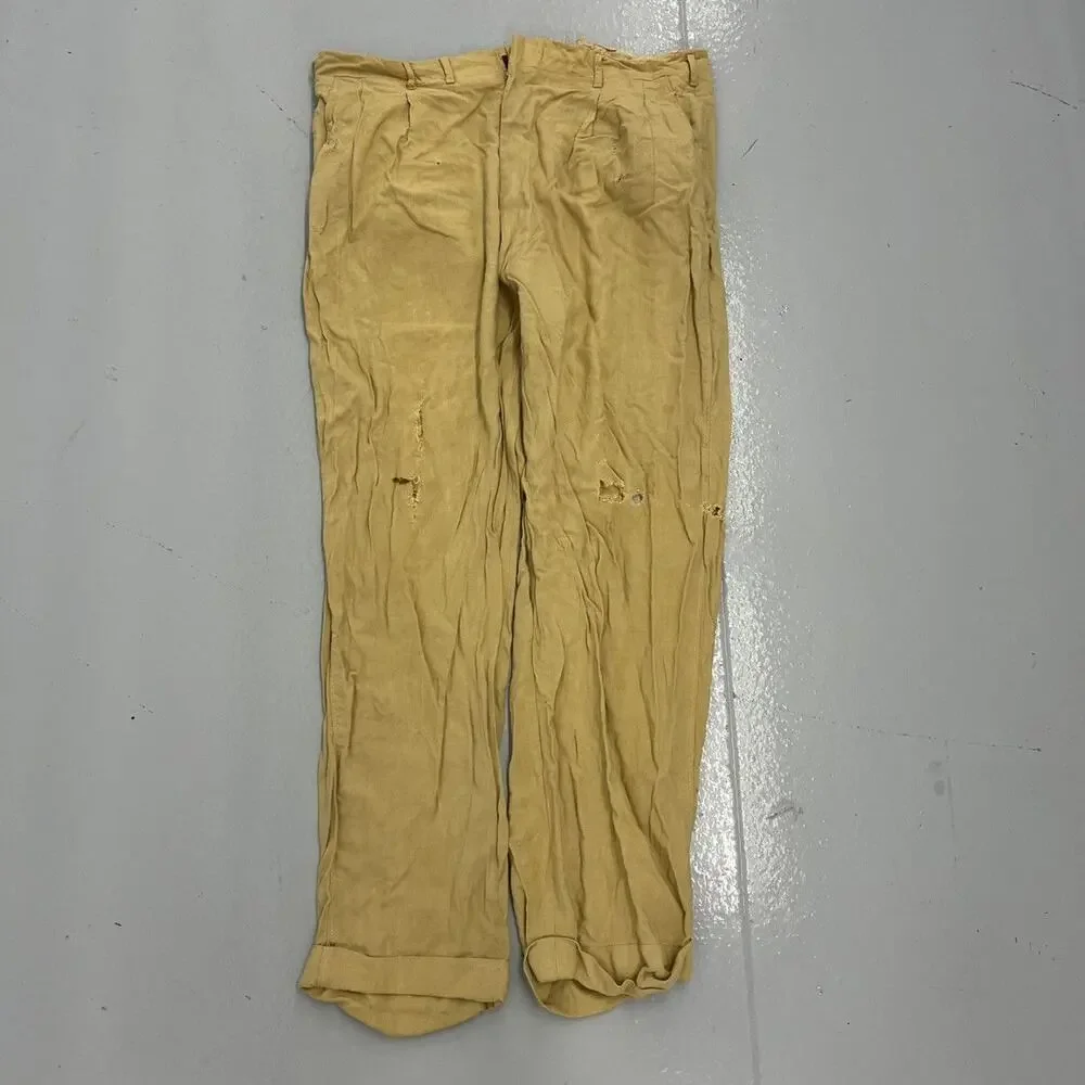 Vintage 50s Chico Slack Tan Rayon Pattern Trousers 36x29